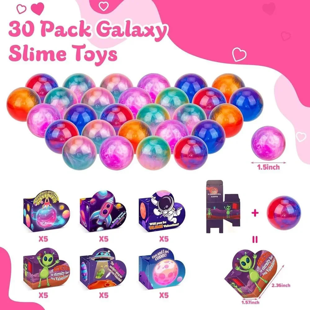 30 Pack School Gifts for Kids Galaxy Slime Ball Kits w/ Cards NEW